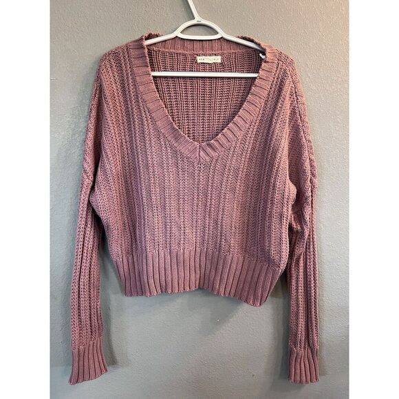 Aeropostale Pink Crop Cable Knit Sweater Cozy Soft Cable Knit Women’s Medium - Picture 1 of 4
